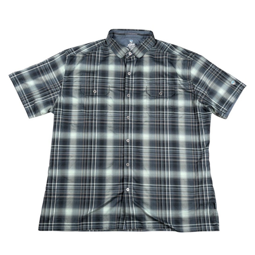 Kuhl Mens Response Short Sleeve Button Up Shirt Green Gray Plaid 7452 Sz 2XL